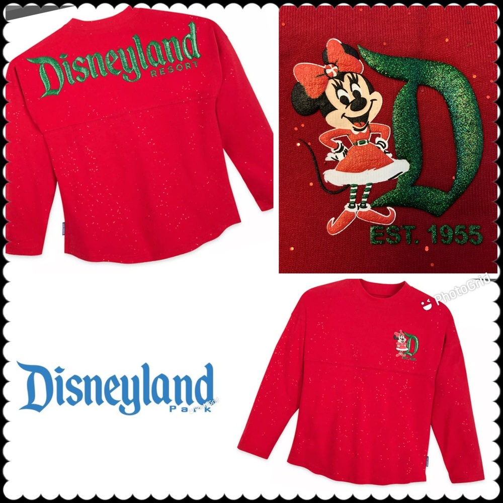 🎄Disneyland Spirit Jersey Red Sparkle Christmas Youth XL